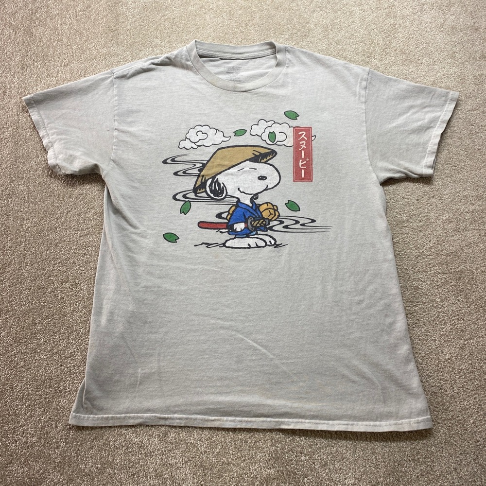 Peanuts Snoopy Samurai Shirt Kids Medium Gray Cotton Graphic Tee